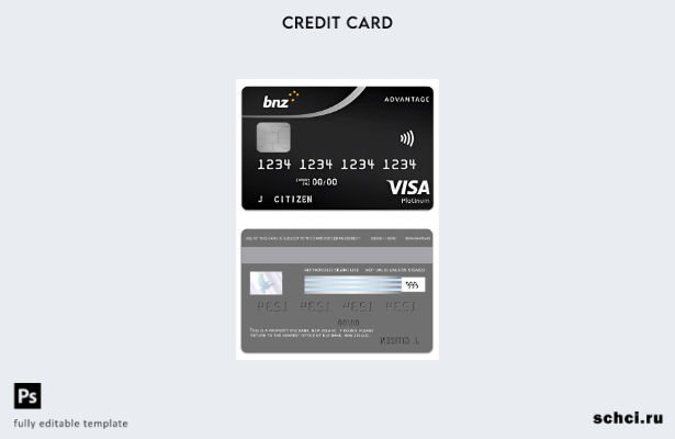 цифровая загрузка шаблона карты Visa Platinum New Zeland BNZ Bank Advantage